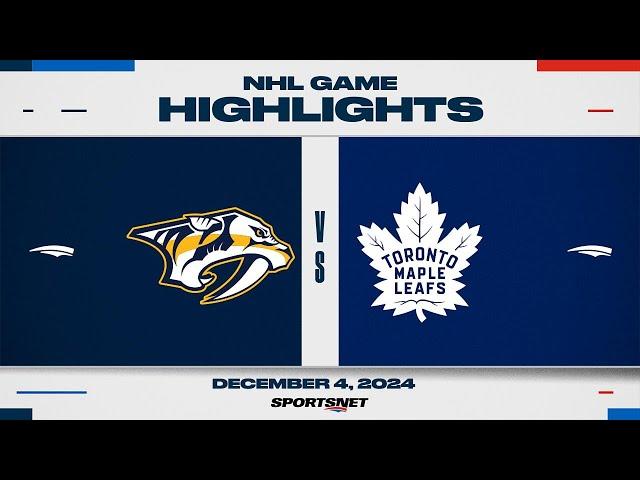 NHL Highlights | Predators vs. Maple Leafs - December 4, 2024