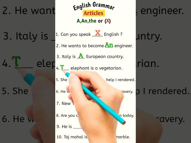 English Grammar || Article Exercise || Question Solving ||A/An/The or X #youtubeshorts #english