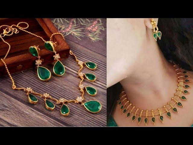 Emerald Necklace Designs in hallmark Gold! Emerald and Green stones hallmark gold Necklace Designs!