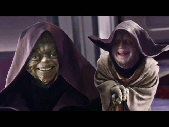 Yoda vs Palpatine but the voices have been swapped