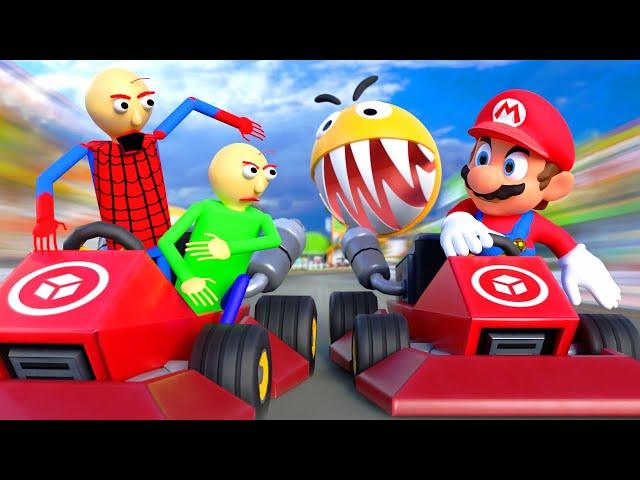 Super Mario and Rock Pacman vs Baldi in the Mario Kart race 4K