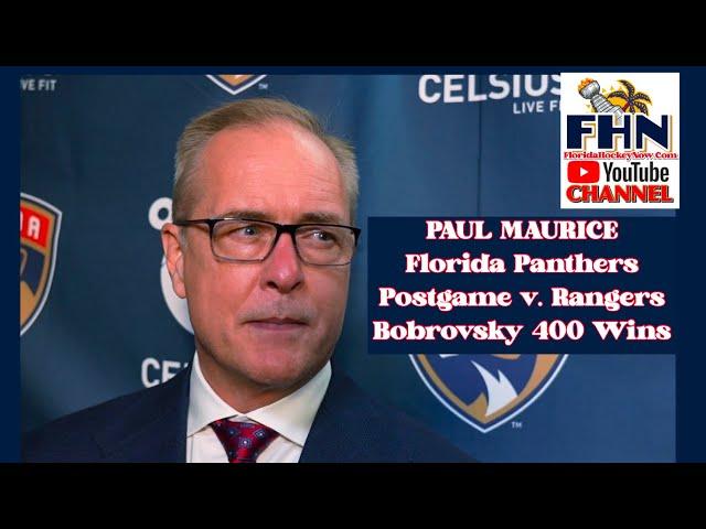 Paul Maurice: Sergei Bobrovsky Gets NHL Win No. 400, Florida Panthers Beat NY Rangers