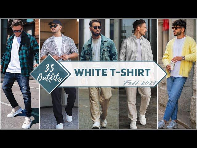 35 Ways to Style White T-shirt In Fall 2024 | Men's Fashion