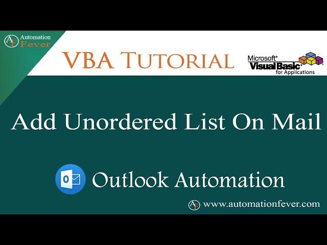 Add Unordered List on Outlook Mail | VBA Outlook Automation | Advanced VBA Tutorial in Hindi