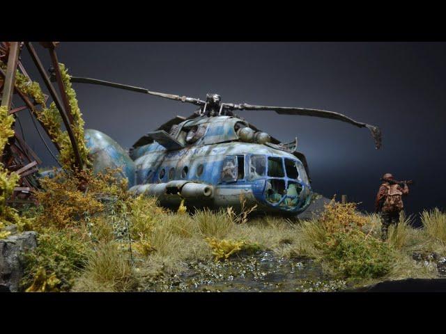 Stalker Call of Pripyat - Crashed Helicopter - Post-apocalyptic Diorama 1/72