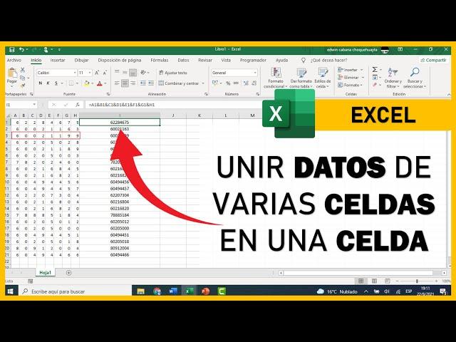 como unir datos de distintas celdas en una sola celda en EXCEL tutorial 2021 super sencillo