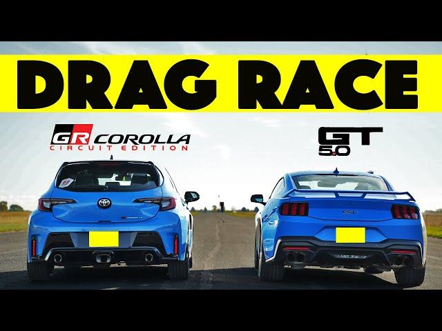 2024 Ford Mustang GT vs 2024 Toyota GR Corolla And Bonus Car! Drag and Roll Race.