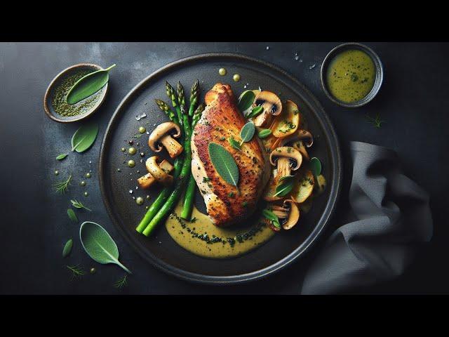 Crispy Chicken Perfection: Mushroom Puree & Sage Sauce