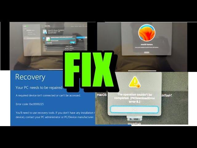 ReInstall MacOs Ventura & remove windows Bootcamp | Fix error code:0xc000025 PKDownloadError error 8