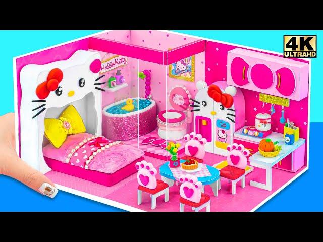 DIY Miniature House ️ Make Hello Kitty House with Cute Bed, Kitchen Set from Cardboard, Clay Polyme