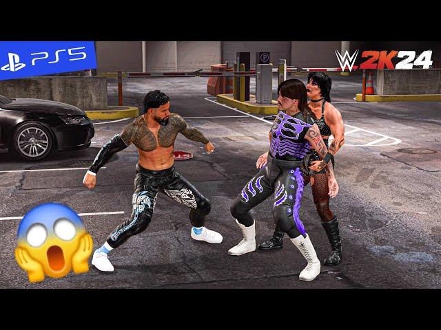 WWE 2K24 - Jey Uso & Rhea Ripley Attack Dominik Mysterio Backstage | PS5" [4K60]