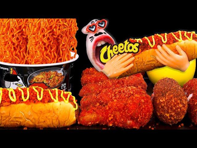 Spicy Chicken Noodles, Cheetos Chicken, Hot Dog and Corn Dog ASMR Mukbang Eating Show