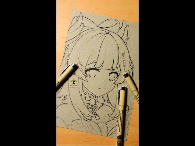 Line art:  Draw Sangonomiya Kokomi with pigma micron pen #Shorts [272]