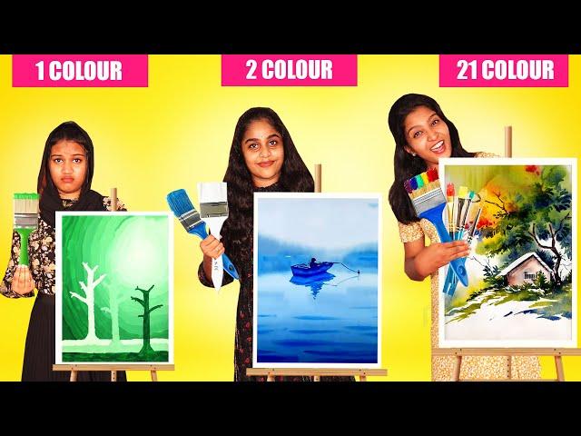 1 COLOUR Vs 2 COLOUR Vs 21 COLOUR PAINTING CHALLENGE | ഒരു അടിപൊളി PAINTING ചലഞ്ച് | PULLOTHI