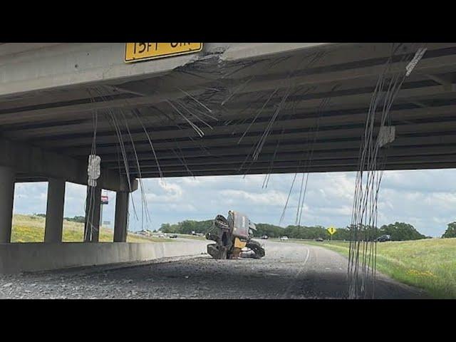 TxDOT assessing damage after construction vehicle hits overpass in Bastrop County