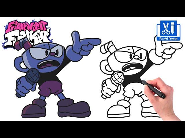 How To Draw Angry Cuphead (Indie Cross) | Como dibujar Friday Night Funkin FNF - Easy Step By Step