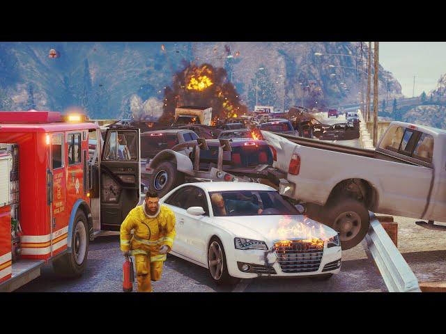 GTA 5 Huge Pileup Car Crash on Bridge