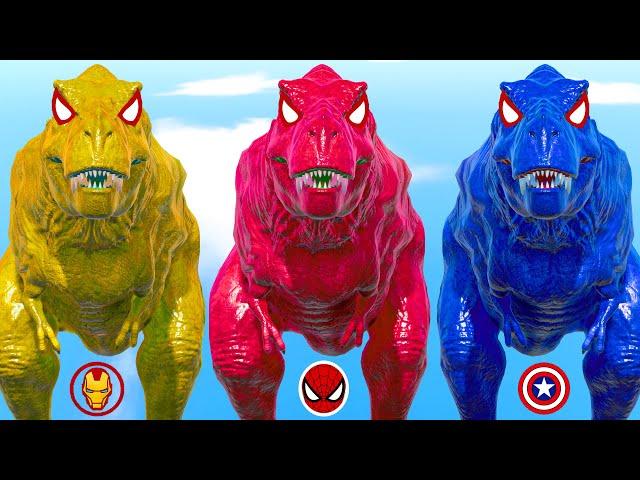 All Spiderman T-Rex vs SuperHero Dinosaurs Battle in Jurassic World |Dinosaur Pro 8 SuperHero Team