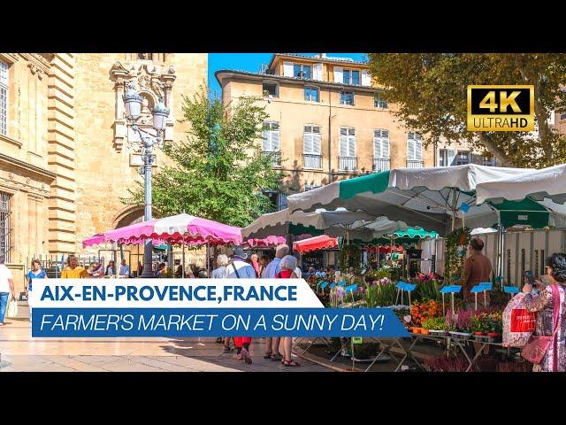 [4K] Walk in Aix-en-Provence, France (Pt 4) - Farmer's Market on a sunny day! | Ambient Sound