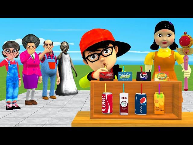 Scary Teacher 3D vs Squid Game Choose correct favorite soft Drink flavor 5 times Challenge