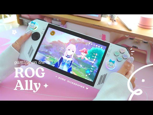  gaming on a powerful (and pretty) pc handheld | feat. ASUS ROG Ally + accessories, genshin 