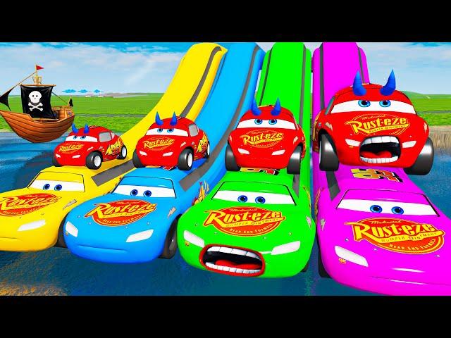 Fat Cars vs LONG CARS with Big & Small: Lightning McQueen - Cars vs Deep Water - BeamNG.Drive