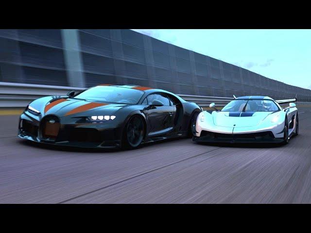 [VR] Koenigsegg JESKO E85 vs Bugatti Chiron SS. Nardo top speed battle