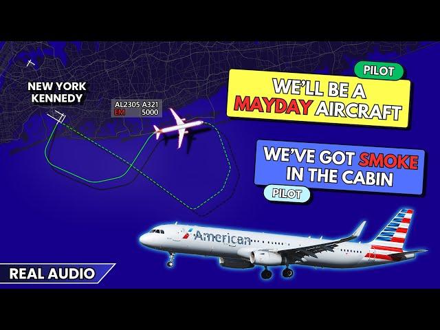 Smoke in the cabin after takeoff. American Airbus A321 returns to Kennedy Airport. Real ATC