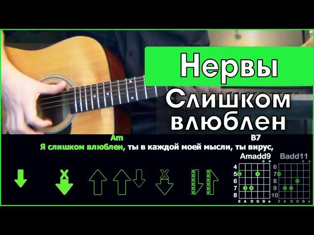 Нервы - Слишком влюблен | Разбор песни на гитаре | Табы, аккорды и бой  | Без баррэ