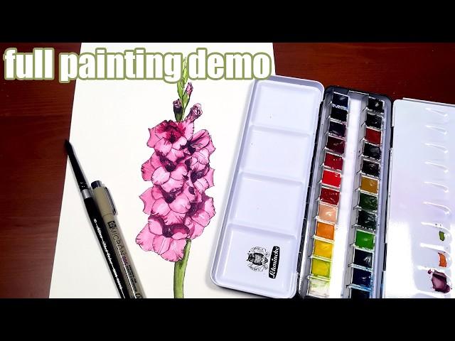 How to Draw Gorgeous Gladiolus Flowers Easily: August month flower in line and wash