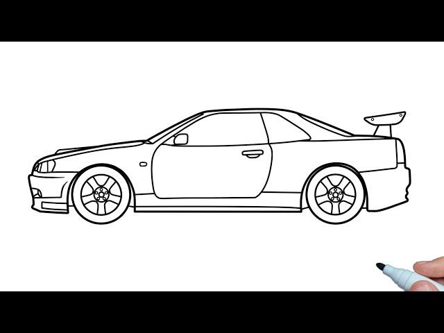 How to draw a NISSAN SKYLINE GT-R R34 step by step