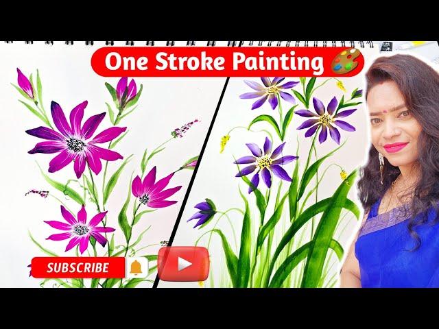 Aesthetic Painting ||One Stroke Flower painting|Drawing Tricks&Techniques|#art#painting#viral #craft