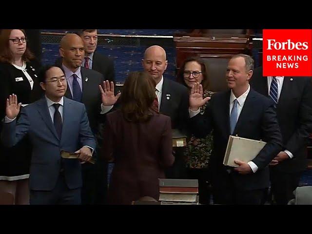 BREAKING: VP Harris Holds Senate Swearing-In Ceremony For Adam Schiff, Andy Kim And Pete Ricketts