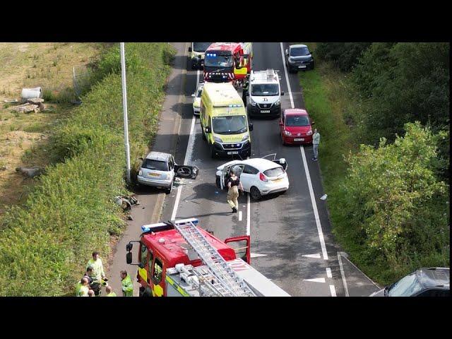 Emergency services are on scene of a two-vehicle collision blocking a major #Leeds route