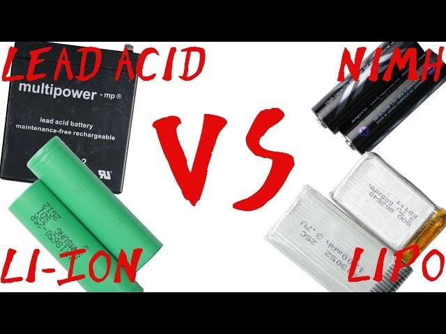 Battery Type Comparison || Lead Acid VS NiMH VS Li-Ion VS LiPo