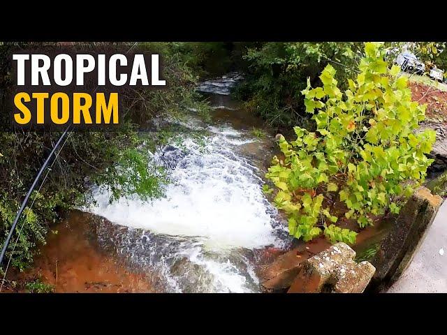 Fishing in a Tropical Storm! Fishing HIGH WATER for Bass and Panfish