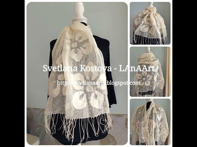 White flowers nunofelting shawl