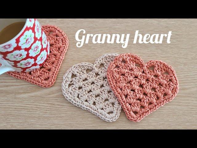 crochet tea coaster with granny heart for Valentine's Day