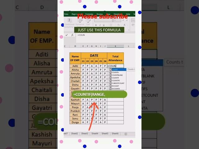 Attendance Sheet | How To Auto Calculate Present & Absent In Excel | Countif Formula For Attendance