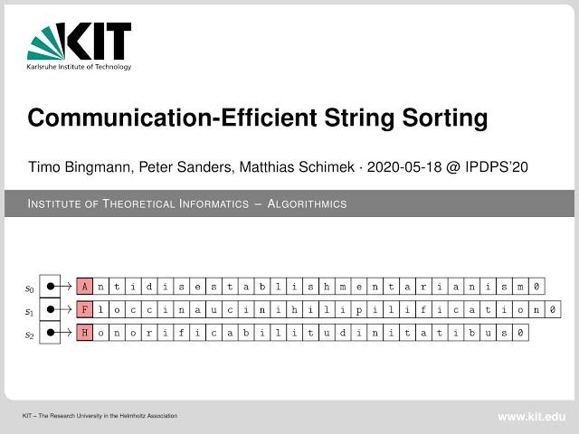 Communication-Efficient String Sorting Presentation at IPDPS'20