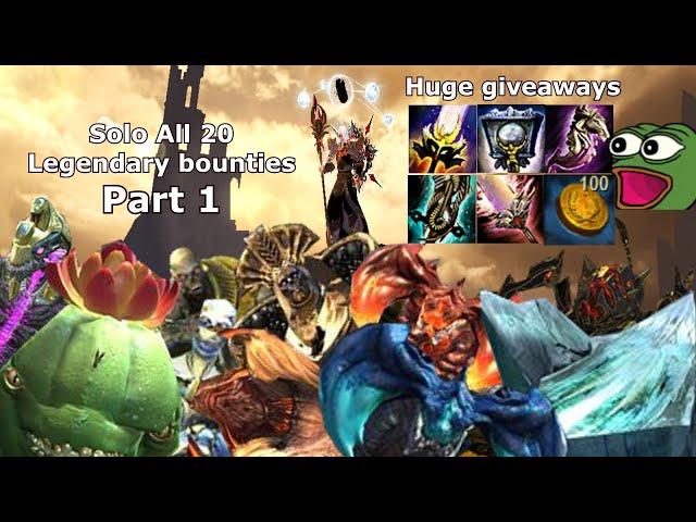 Guild Wars 2 :  Solo All 20 Legendary Bounties & Huge Giveaways ( Part 1 )