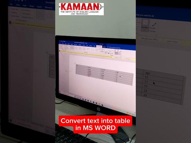 convert text into table in MS WORD #shorts #msword #table