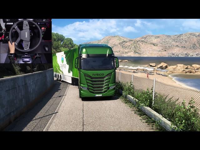 Iveco S-Way in Greece - Euro Truck Simulator 2 | Steering wheel gameplay