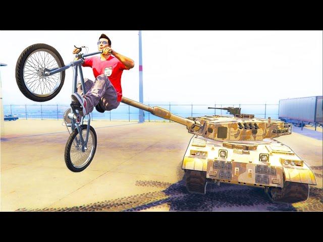 САМЫЕ ЭКСТРЕМАЛЬНЫЕ ТРЮКИ С BMX И ТАНКОМ В ГТА 5 - GTA 5 ТРЮКИ (Баги, угар, поломанный геймпад)