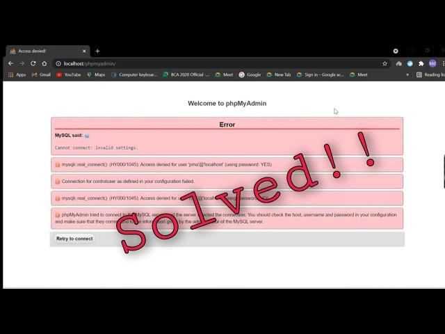 [Solved](HY000/1045): Access denied for user 'pma'@'localhost' (using password: YES) | phpmyadmin