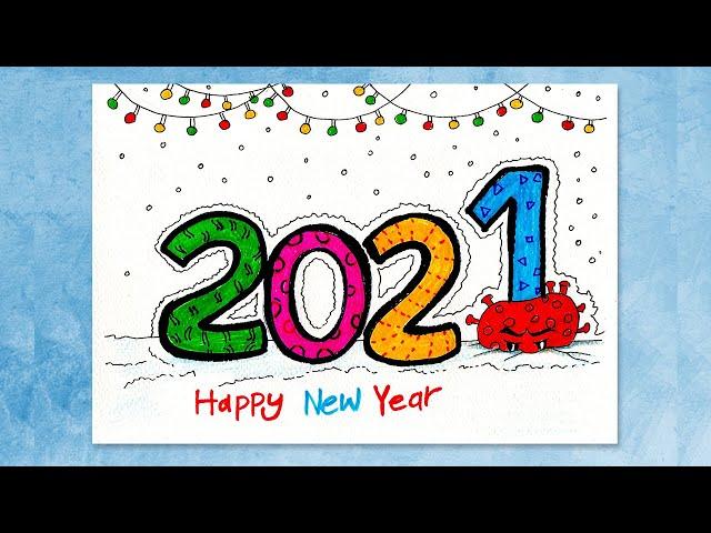 New Year Drawing Very Easy / Happy New Year 2021 Drawing Step By Step / New Year Drawing