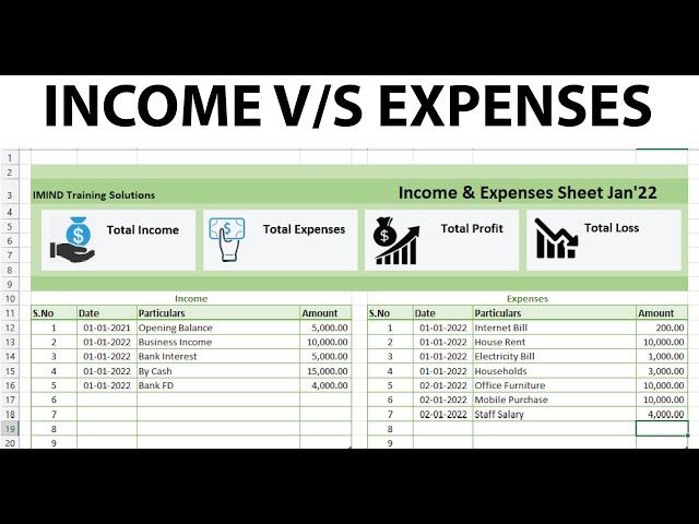 How to create Income and Expenses sheet in Microsoft Excel