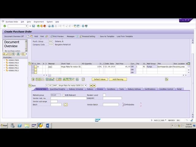 How to Create a Purchase Order for a material in SAP MM