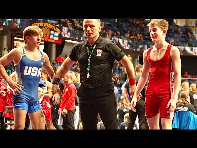 U15 Dominik Pusztai (HUN) vs Thomas Marchetti (USA) 52kg. Freestyle boys youth wrestling. B-cam-man