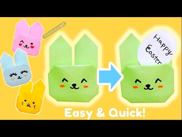 Easter Bunny Paper Origami w Egg Message | Easter Egg Hunting Paper Craft | Easy Paper Bunny No Glue